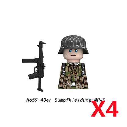 Military WWII Figure Building Blocks Accessories MP40 Rocket Launcher MG42 Officer Army Camouflage Soldier Pzf 98K Toy Gift N029.