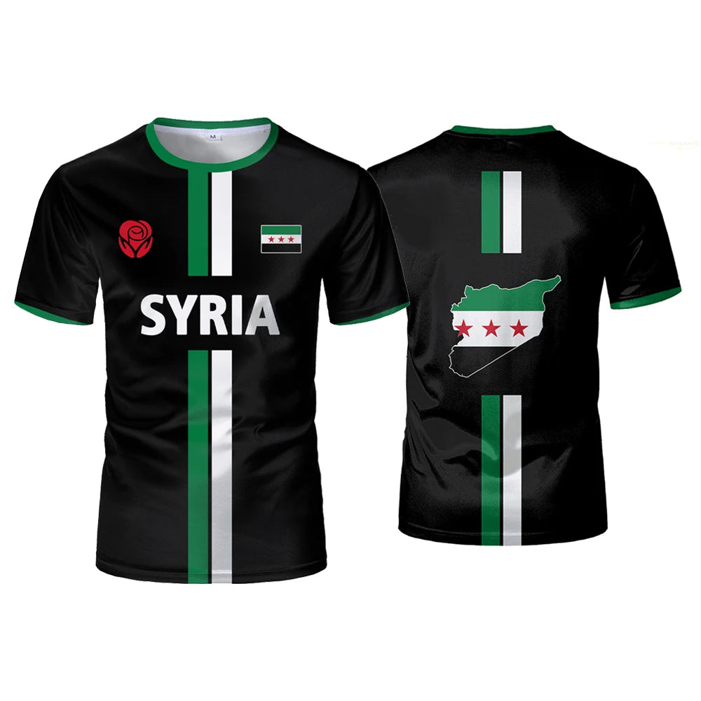 Syria Football T-Shirt Summer Sports Breathable Quick-drying Men's Tops Syrian Flag Map Print Short Sleeve Jersey Kid's Clothes.
