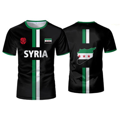 Syria Football T-Shirt Summer Sports Breathable Quick-drying Men's Tops Syrian Flag Map Print Short Sleeve Jersey Kid's Clothes.