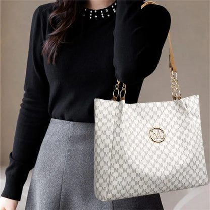 Vintage Geometric Tote Bag Synthetic Leather Letter "M" Design for Women Handbag Shoulder Bag Large Capacity Shopping Travel Bag.