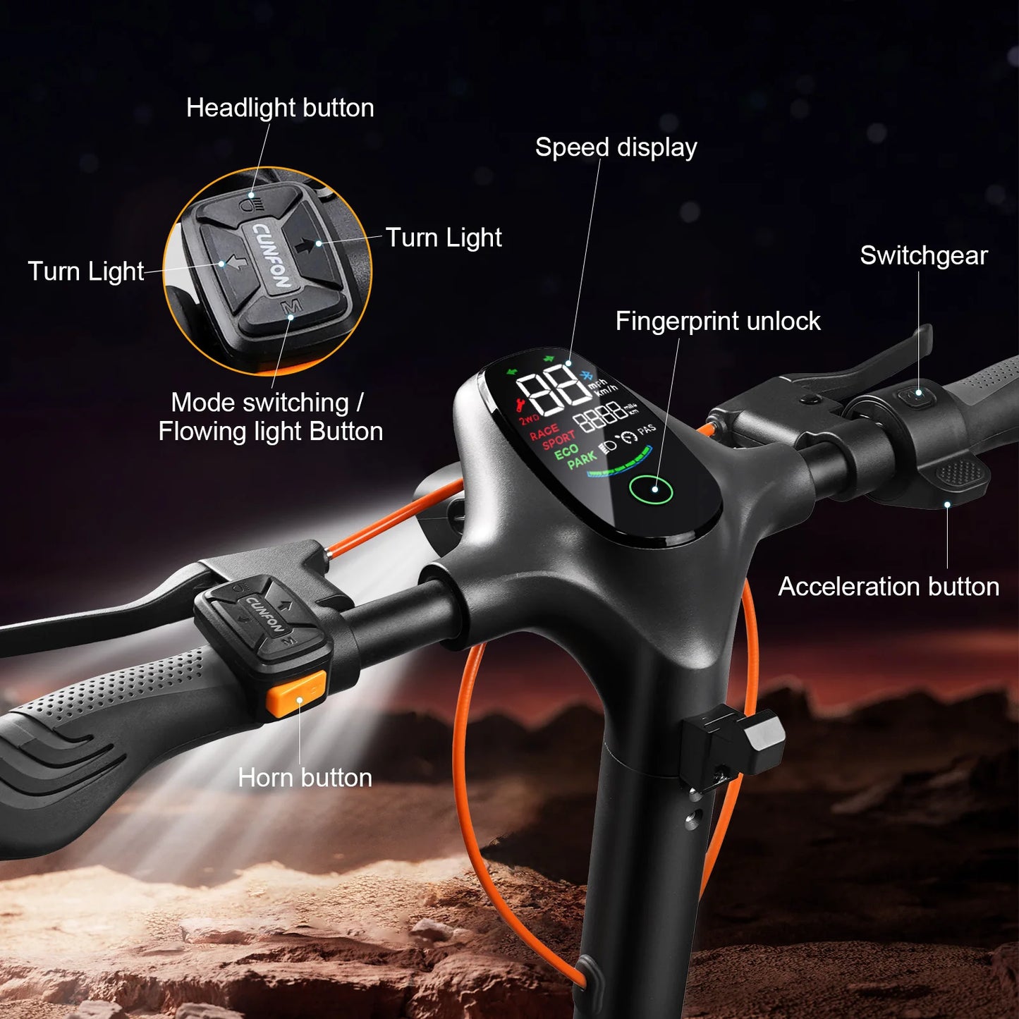 CUNFON RZ1000 Adult Electric Scooter 1200W*2 Motor 48V24AH Battery City EScooter 10.5 Inch Tire E-Scooter.