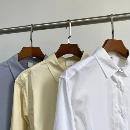 LUXURY Women's Vertical Striped Shirt, Short Front and Back, Short, Vertical Striped Shirt, Loose Long Sleeve, Commuter Style.