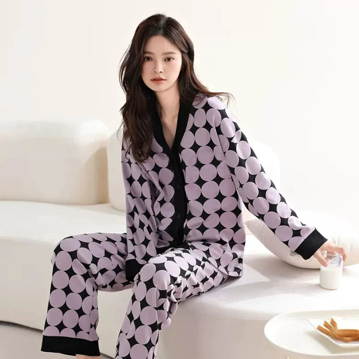 Herbst Winter Pyjamas Set für Frauen Kawaii Druck Nachtwäsche Anzug für Mädchen Mode Restlong Ärmel V-Ausschnitt Frau Pyjamas Set.