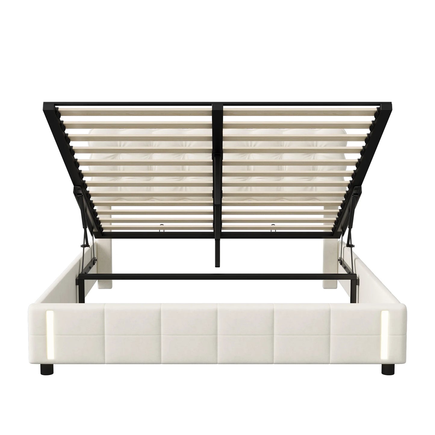 Rosahqnda Kissen Bett Kissen Bett mit Stimmungslicht, gepolstertes Bettgestell in Samtbeige, Kinderbett, ohne Matratze