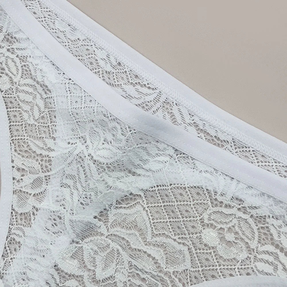 Moonflame 5Pcs Lace Cotton Thongs Underwear Lingerie For Women T-back Ladies Transparent G-string Girls Panties.