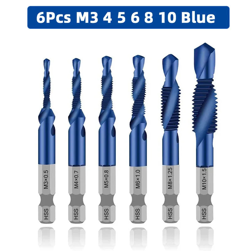 SIQICNC Schaft Titanbeschichtetes HSS-Schraubgewinde Metrisches Gewindebohrer Bohrer Schraubenmaschine Compound Tap M3 M4 M5 M6 M8 M10 Handwerkzeuge