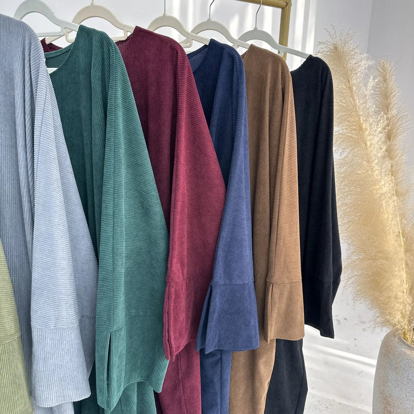 Muslim Abaya 2024 Arabic Women Corduroy Dress Ramadan Modest Cardigan