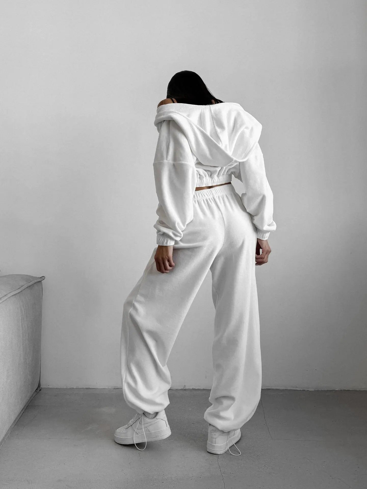 Fall Winter Women's Fashion Hooded Stand Collar Sweatshirt Set Casual Loose Fit Two Piece Streetwear Lounge Gym Ourdoor Outfit