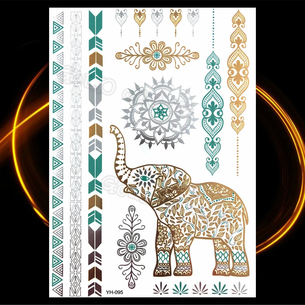 1PC Summer Style Men Women Body Art Gold Metallic Tattoo Sticker HYS-101 Chain Bracelet Fake Jewelry Waterproof Temporary Tattoo.