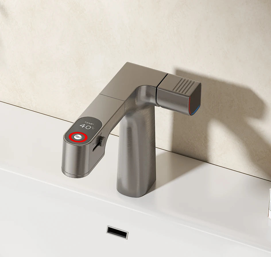 VGX Purified Bathroom Faucets Pull Out Water Filter Tap White Basin Mixer Sink Faucet Gourmet LED Display Brass Tapware Crane