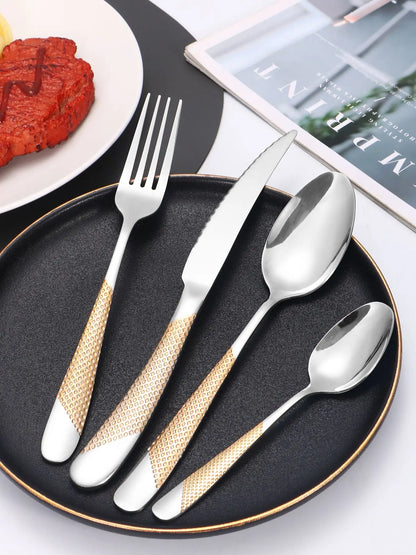 24pc Stainless steel tableware star steak knife and fork dessert fork spoon family suits.