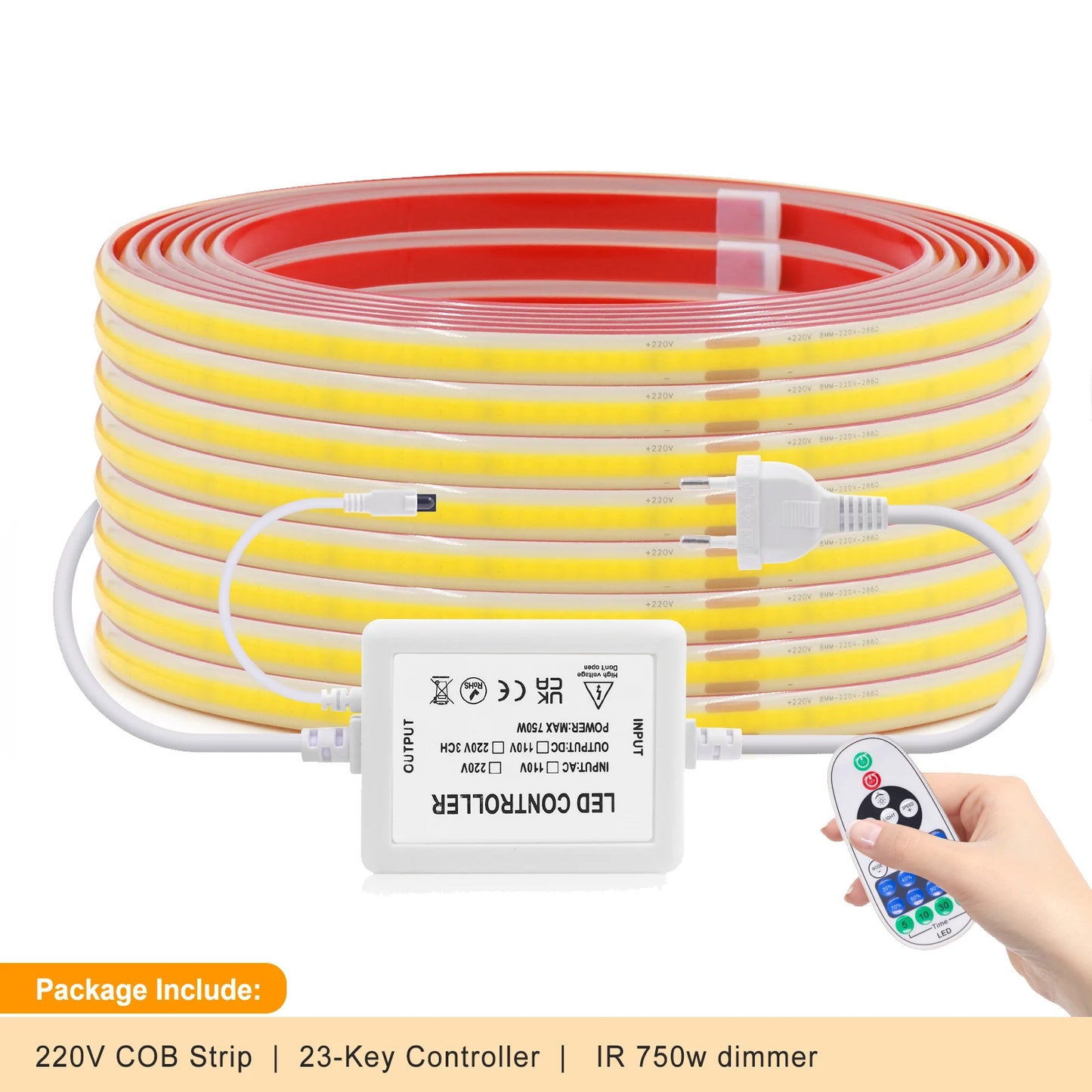 COB LED Strip Dimmable 220V 288LEDs/m Wall Touch Wifi Bluetooth Remote Control Power Kit Waterproof Silicone Tube Adhesive Tape