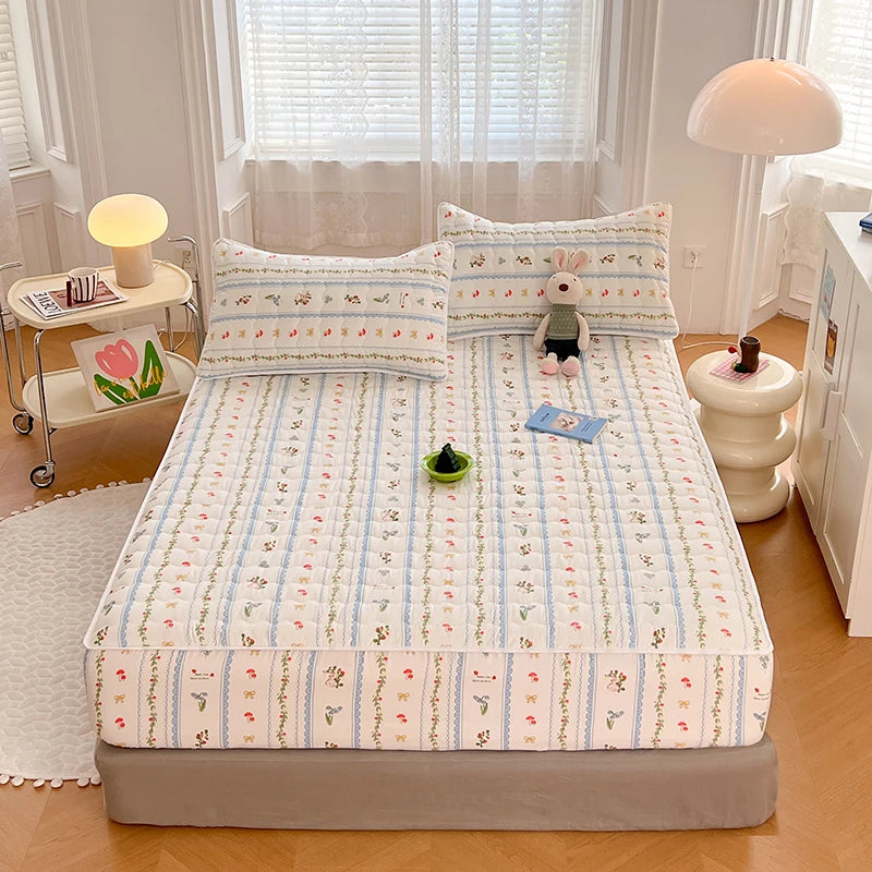 Quilted Mattress Cover For Kids Single/Double Size Rabbit Printing cubre colchón 200X220cm Anti-Mite 매트리스커버 Queen/King Size 매트리스