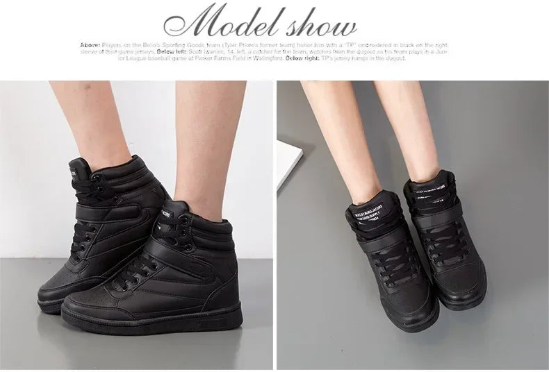 Designer Woman Breathable High Top Black White Boots Women Casual Sport Shoes Platform Hidden Increasing Sneakers Leather Shoe.