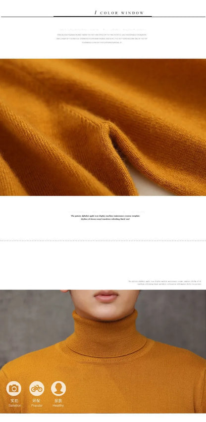 Cashmere Wool Solid Autumn Winter Men's Warm Turtleneck Knit Loose Long Sleeve Sweater Casual Comfortable Pullover Thick Sweater