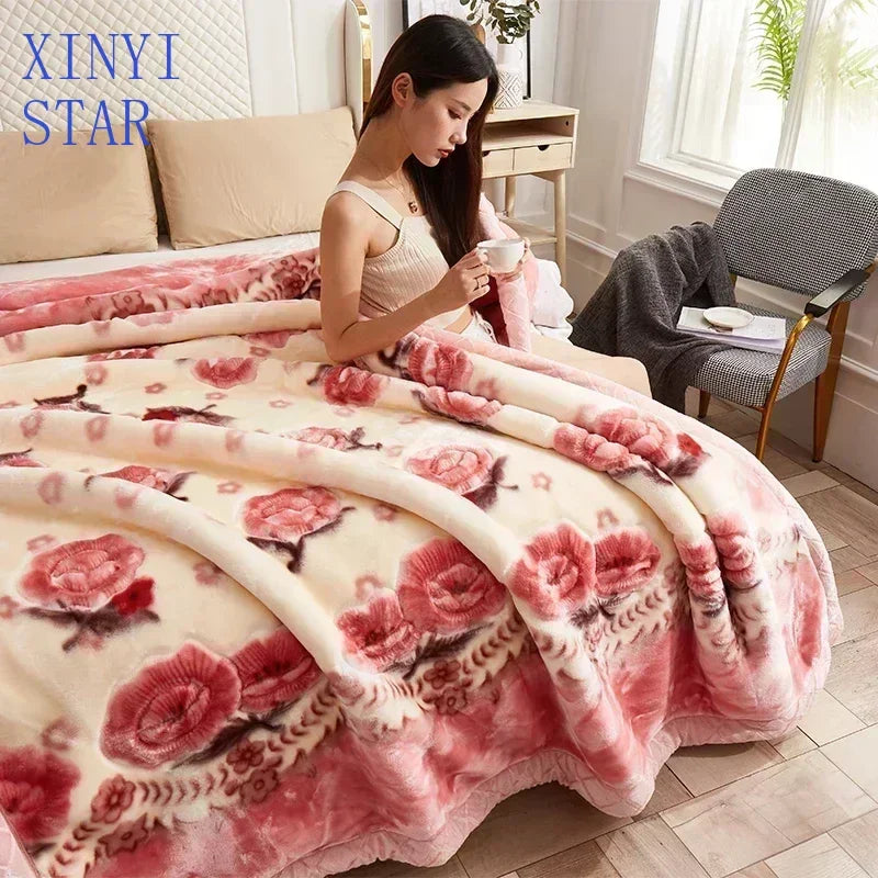 New Warm Weighted Blankets for Beds High End Thicken Warmth Raschel Blanket for Winter Autumn Double Side Plush Comforter Quilt.