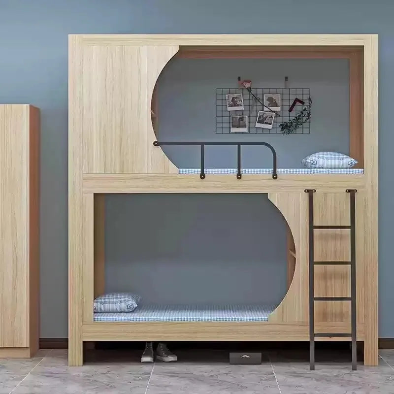 Obere und untere Etagenbetten, Schulwohnheim, Apartmentbett, Jugend, Hostel, Raumkapsel, All-Inclusive-Bett, Stahl, Holz, kombiniert, Mutter