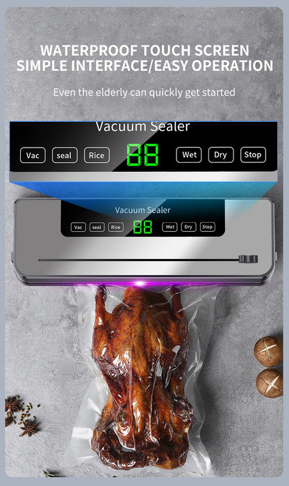 Electric Vacuum Sealer Dry/Wet Food Sealed Packaging Kitchen Food Storage Seal UV Sterilization Built-in Cutter Knife.