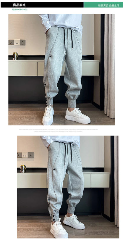 Spring Autumn Casual Joker Harlan Pants Sports Bundle Leg Waist Pants Streetwear Fashion Men Black White Grey Elastic Trousers.