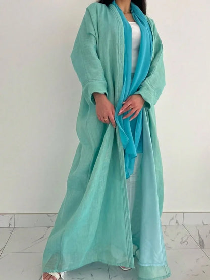 Full Sleeve Solid Loose Abaya Muslim Women Open Front Abayas Casual Kaftans Maxi Dresses Jilbabs Middle-East Ethnic Clothing.