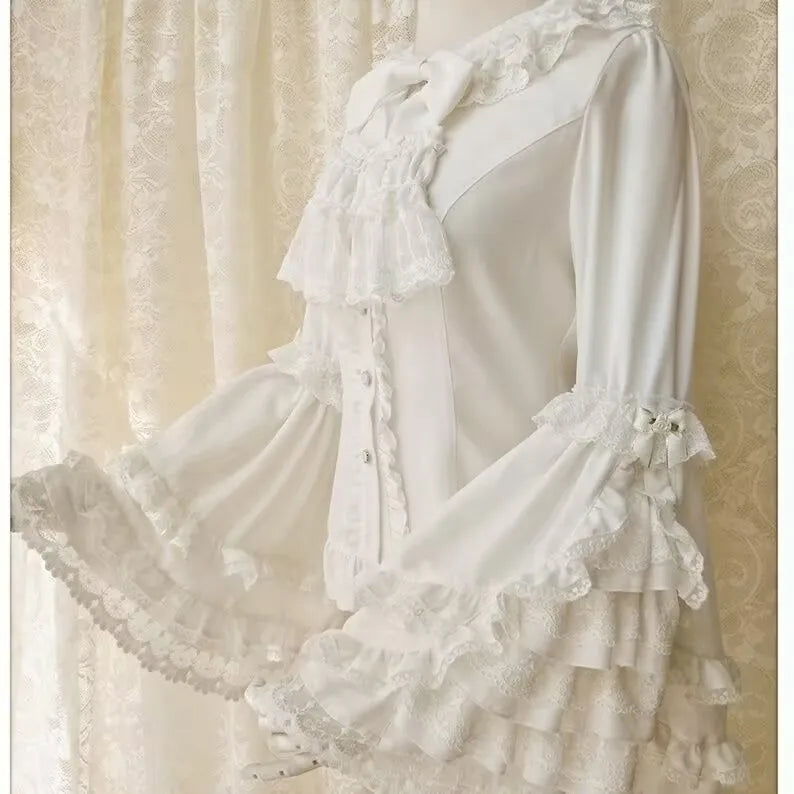 Japanese Medieval Victorian Vintage Lolita Shirts Women Sweet Flare Long Sleeves Slim Y2k Tops Female Gothic  Blusas Blouses.