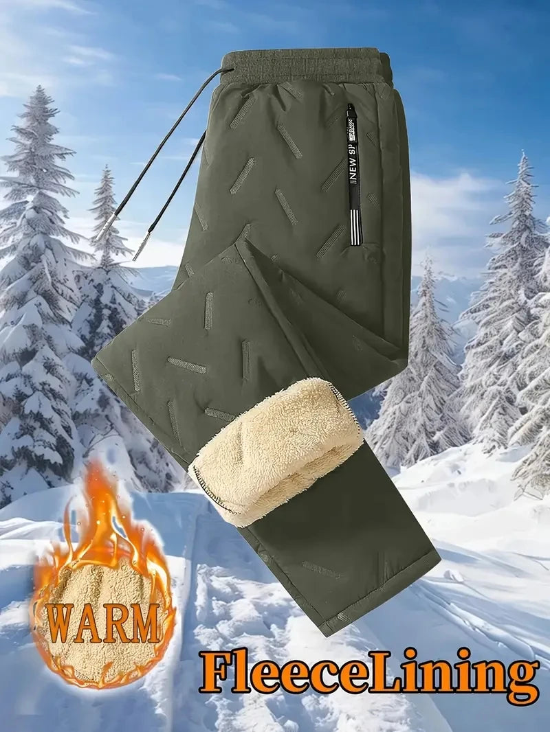 UETEEY Winter Thermal Fleece Pants Men Plush Lambswool Thicken Warm Waterproof Trousers Man Casual Windproof Joggers Sweatpants