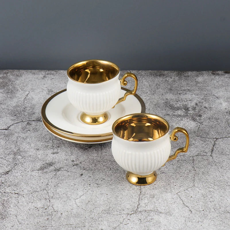 2pcs/set Turkish Coffee Cups Set Of 2 Ceramics Cup Of Coffee Creative Gifts Relief Teacup And Saucer Set Retro 90ml Gobelet.