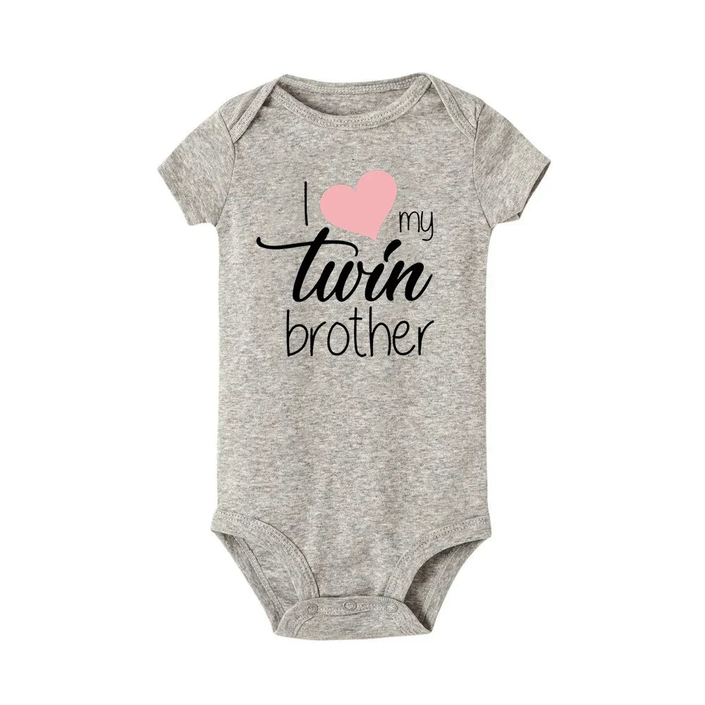 Zwillinge Säuglings-Body „I Love My Twin Sister Brother“ für Neugeborene, Jungen und Mädchen, kurzärmelig, Overall, Kleinkind-Kleidung, Baby-Geschenk-Strampler