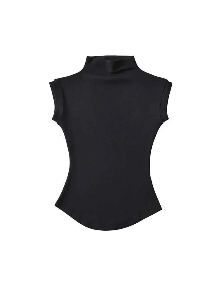 Women Summer Sexy Turtleneck Sleeveless T-Shirts Tops Solid Slim Fit Pullovers Causal Tees Shirts Female Streetwear Basics Tees.