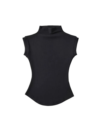 Women Summer Sexy Turtleneck Sleeveless T-Shirts Tops Solid Slim Fit Pullovers Causal Tees Shirts Female Streetwear Basics Tees.