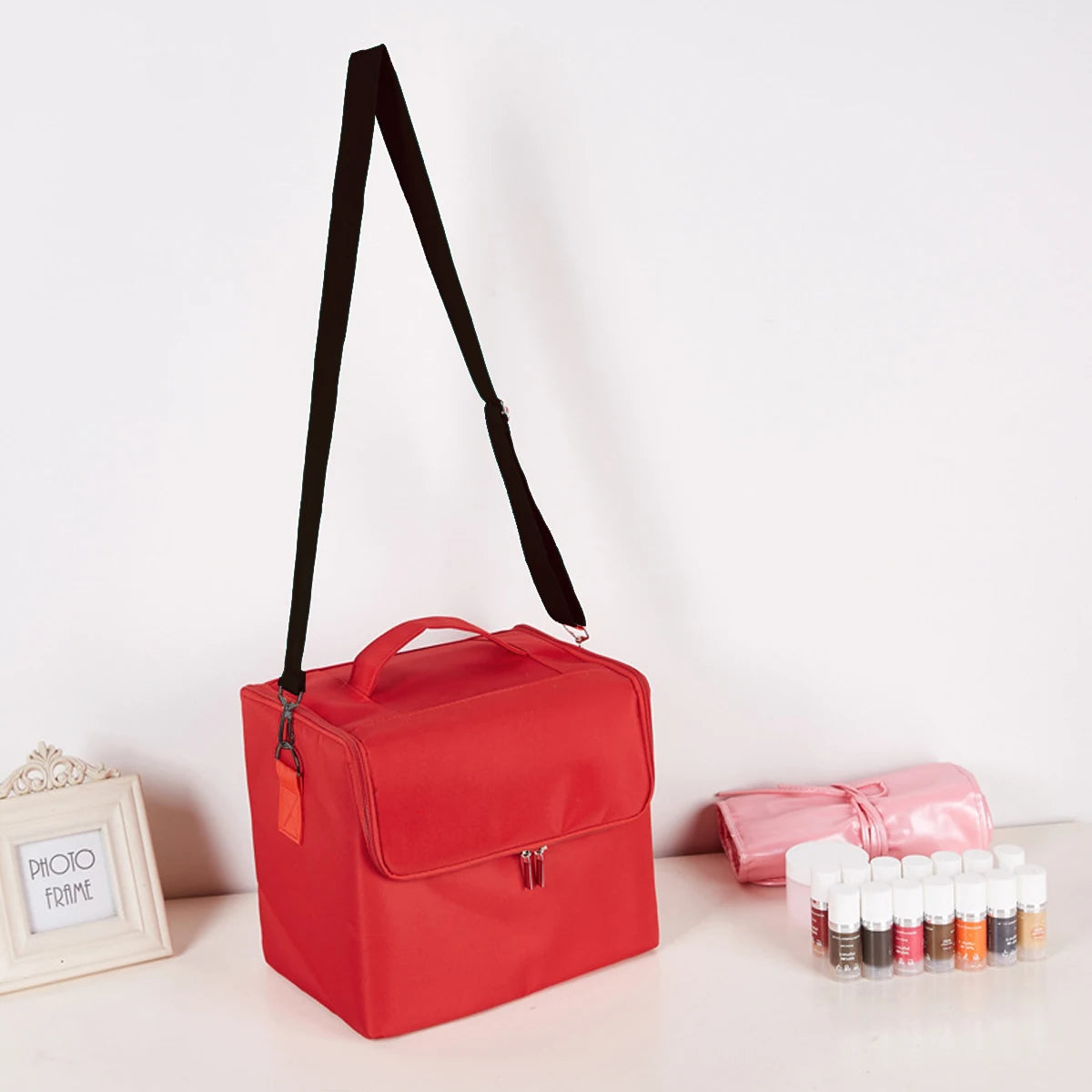 Folding Manicurist Toolbox Portable Cosmetic Bag Travel Makeup Case.