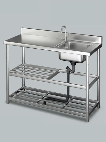 Free Standing Whole Body 100% Stainless Steel 304 Vegetables Wash Basin Kitchen Sink Pool with Bracket and Board