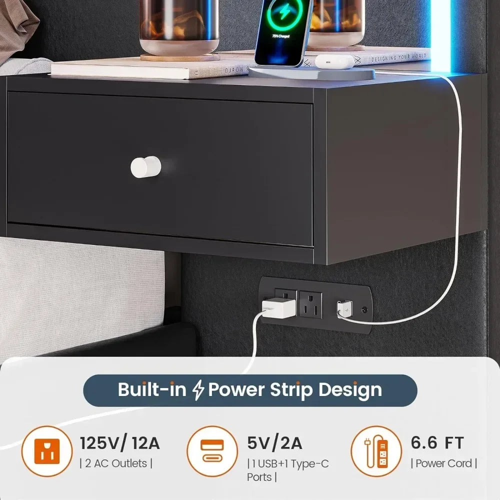 Gepolsterter Queensize-Bettrahmen aus PU-Leder mit tiefem, getuftetem Kopfteil und Kopfteilen für Schlafzimmer, schwarzer Plattform-Bettrahmen