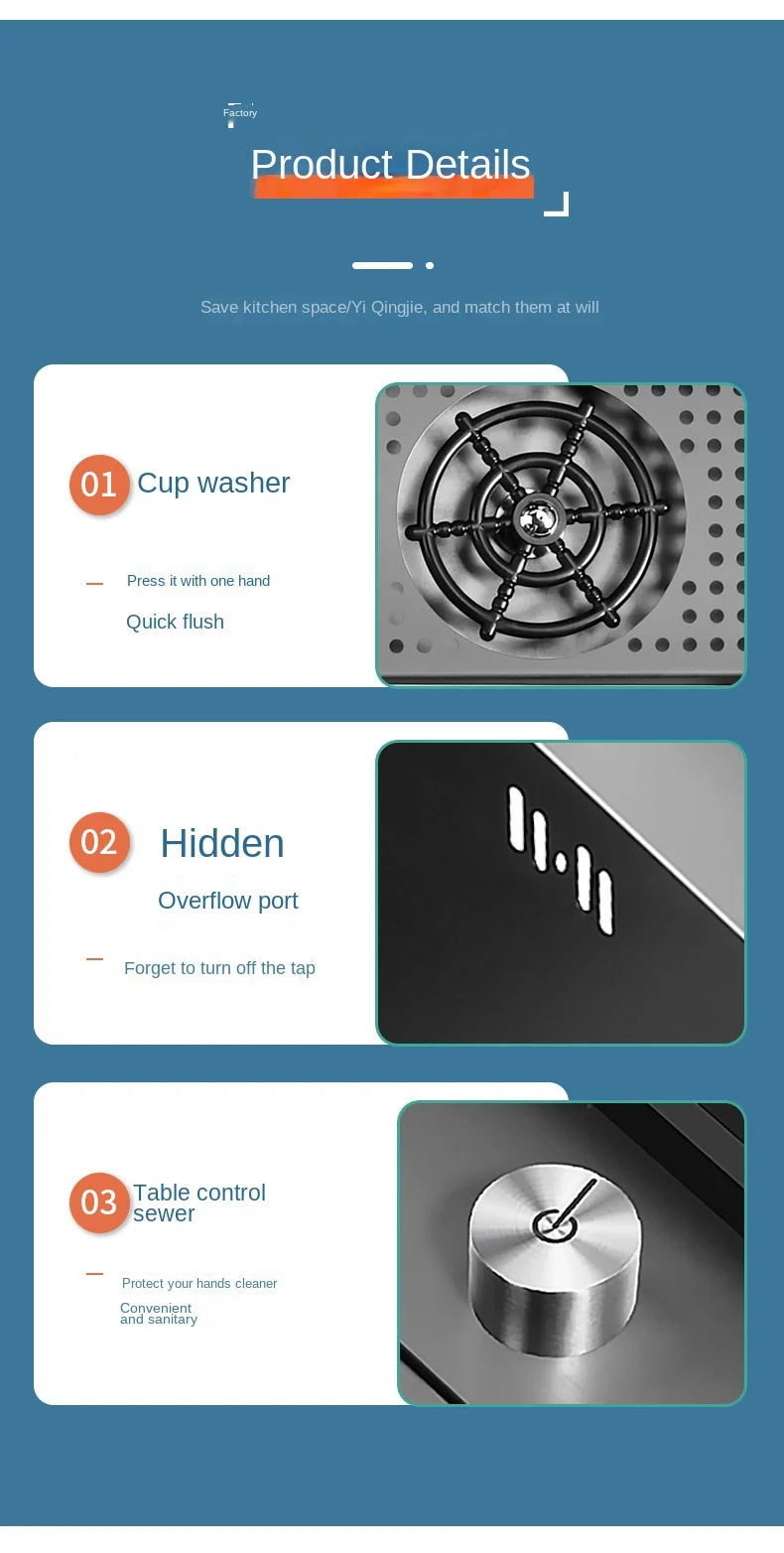 Multifunctional Nano Stainless Steel Kitchen Sink with Cover Plate, Thickened Single Basin Island Table Sink 88*51*22CM