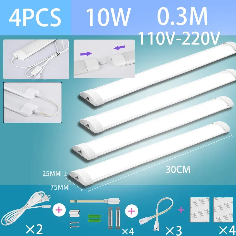Led Tube Light With Switch Wire 110V 220V 30/50cm Lighting Strip Lamps 10W 20W For  Living Room Bedroom Closet Kitchen Lamp
