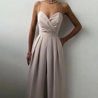 CPSYMYM  Jumpsuits Summer Skinny Fit Chic Folds Sleeveless Sweetheart Neck Full Length Wide Leg Casual Jumpsuits For Women.