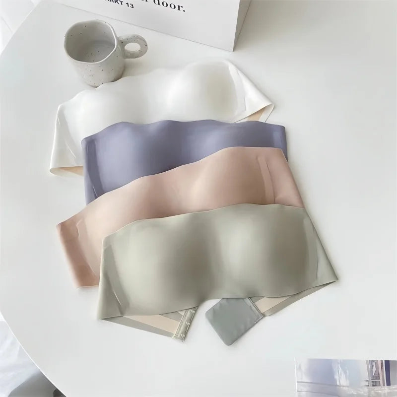 2Pcs/Set Strapless Bras For Women Push Up Bra Non-wire Bra Glossy Brassiere Seamless Underwear 1/2 Cup Padded Sexy Lingerie.