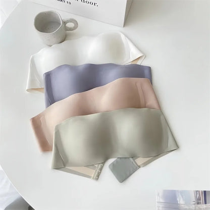 2Pcs/Set Strapless Bras For Women Push Up Bra Non-wire Bra Glossy Brassiere Seamless Underwear 1/2 Cup Padded Sexy Lingerie.