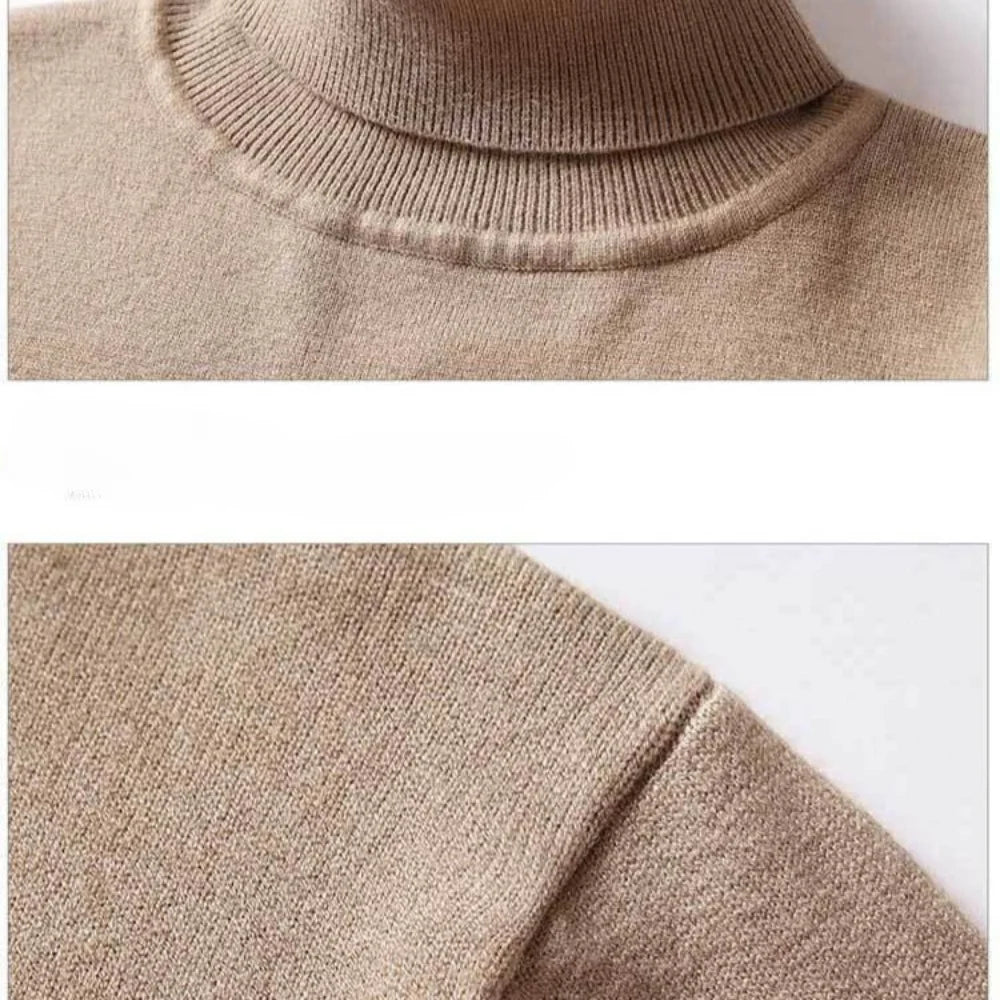 Men's Fleece High Collar Sweater Winter Thickened Solid Color Knitwear Cold-proof Warm Casual Pullover Bottoming Shirt 5XL.