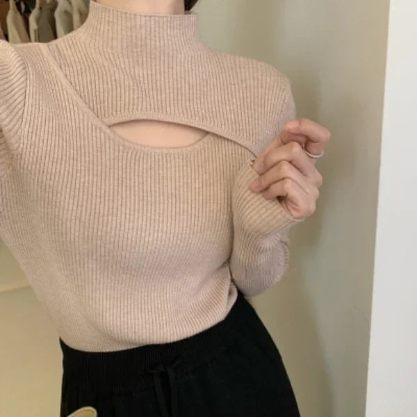 Herbst Winter Gestricktes Hemd Frauen Pullover Stricken Pullover Tops Mode Weibliche Lange Hülse Dünne Elastische Dünne Pullover Shirts