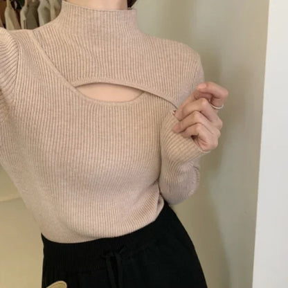 Herbst Winter Gestricktes Hemd Frauen Pullover Stricken Pullover Tops Mode Weibliche Lange Hülse Dünne Elastische Dünne Pullover Shirts