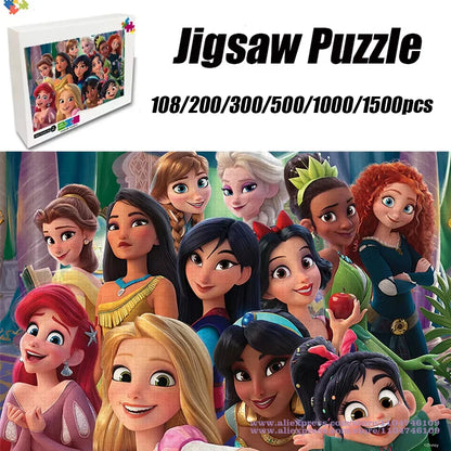 Disney Princess Puzzle Elsa Ariel Snow White Jigsaw Puzzles for Girl Children's Educational Toys Diy Gift108/200/300/500/1000Pcs.