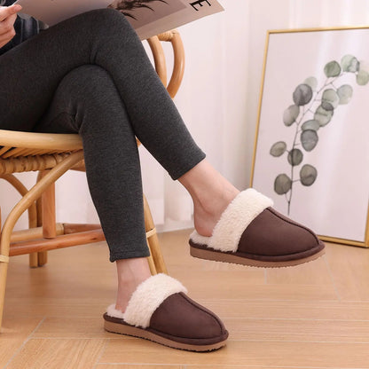 Kidmi Winter Men Plush Slippers Suede Fuzzy Soft Fluffy Collar Lining Men Slippers Indoor Warm Furry Fur House Flat Men Shoes.