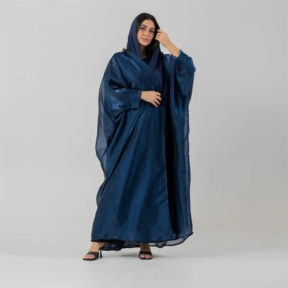 Satin Shimmer Organza Kebaya Dubai Open Abaya Kimono Islam Muslim Dress African Dresses For Women Kaftan Robe Femme Musulmane.