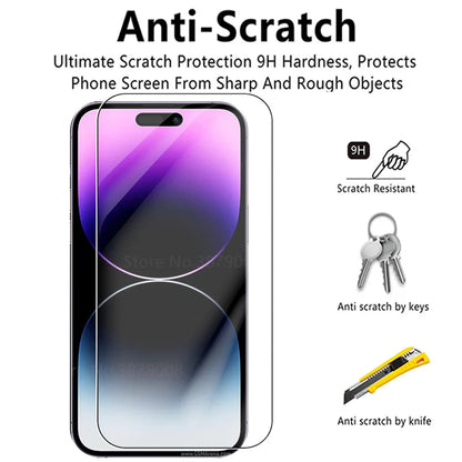 4PCS Tempered Glass Case For iPhone 15 17 16 Pro Max Protective Glass iPhone16E 14Pro iphone17 Pro Max Screen Protect Film Cover.