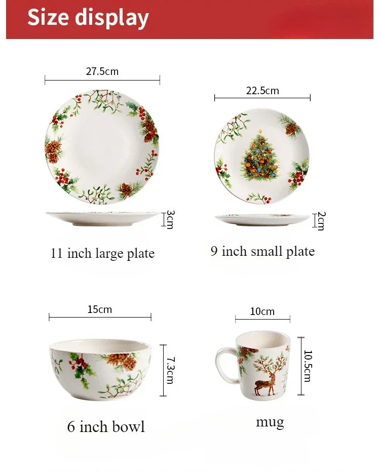 Christmas Tree Ceramic Plate European Style Tableware Coffee Mug Dinner Plates Fruit Snack Western Dishes Kitchen Christmas Gift.