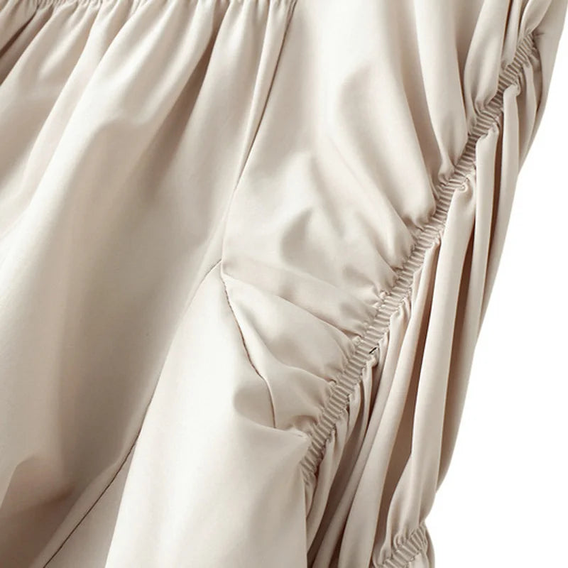 Elegant Pleated Long Skirt For Slim Women Casual High Waist Solid Color Asymmetrical Black Flared Skirts 2024 Spring Saias SK505.