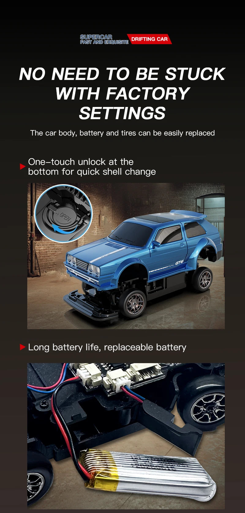 KF30 1:43 4WD Drift Racing Car With Gyroscope Speed Adjustment Real Lighting Control and Damping High Speed RC Cars For Kids Toy.