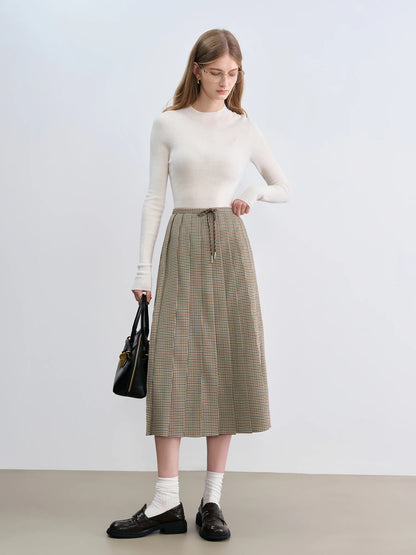 ZIQIAO Houndstooth Pleated Skirt Women's 2025 Autumn New Style College Style Pattern Versatile Casual Mid-length Skirt 25ZQ93064.