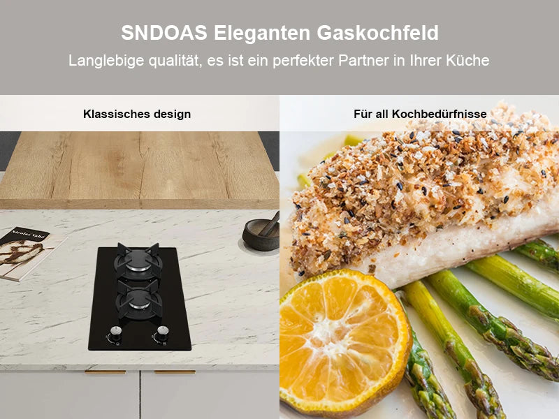 30cm Glass Gas Hob 2400W/1800W Dual Gas (Natural/Propane) Auto Flame Safety 2 LED Bulbs Built-in or Freestanding 220-240V CE.